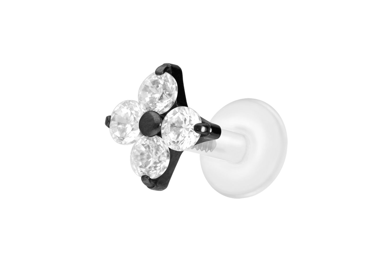 PTFE Labret Piercing mit Innengewinde + Titan-Aufsatz KRISTALLBLUME